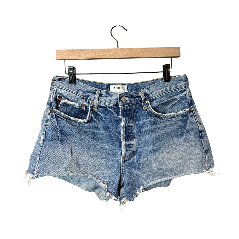 AGOLDE Parker Vintage Cut Off Denim Shorts Light Wash Blue Size 28